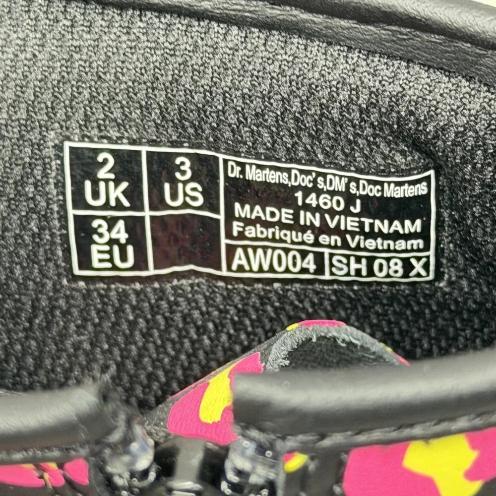 Dr. Martens 1460 J Boots Teens Size 3 Black Pink Leopard Ankle‎ Combat 1460J